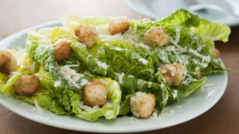 Caesar salad and croutons