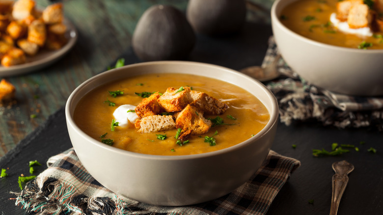 Butternut squash soup in two bowls