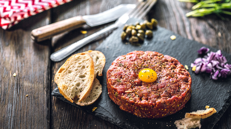 Steak tartare on a board