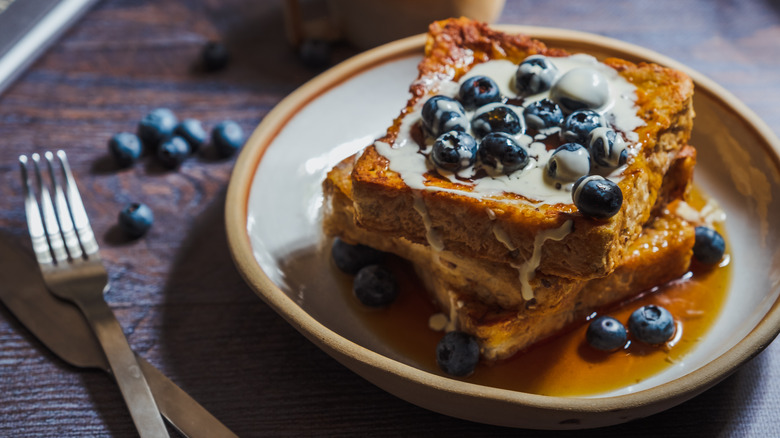 French toast blueberries fork