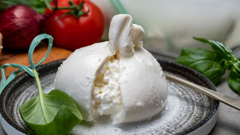 fresh burrata cheese split open