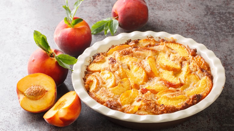 baked peach cobbler with peaches