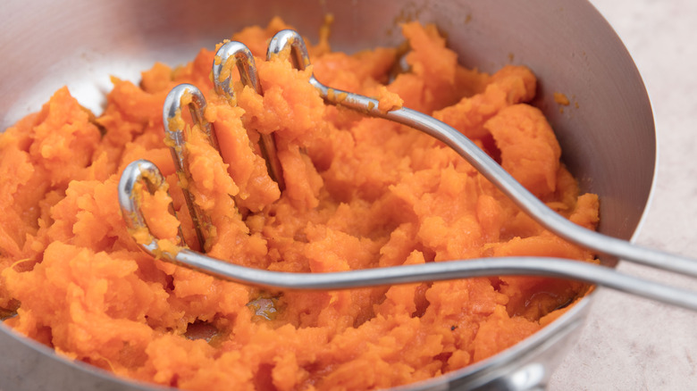 mashed sweet potatoes close up