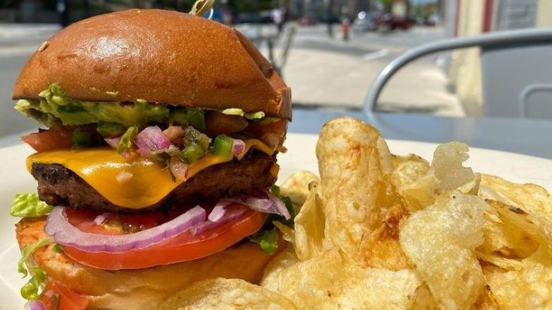 Col's Kitchen vegan burger with chips