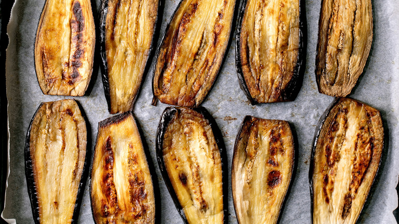 overhead view of grilled eggplants