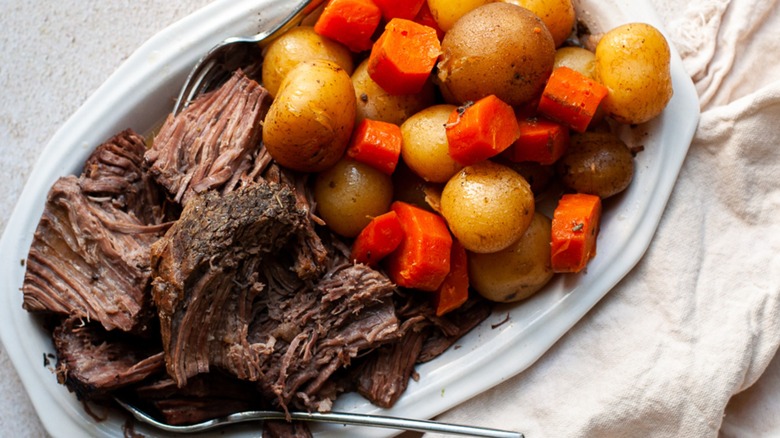 Plated rump roast and vegetables