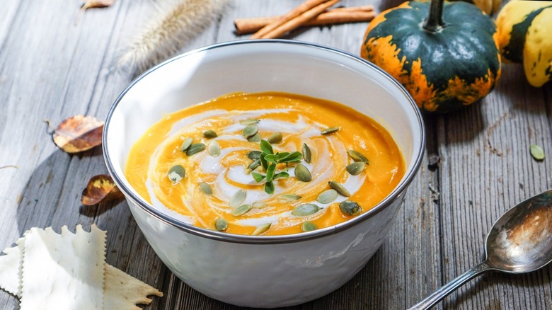 Acorn squash soup in bowl