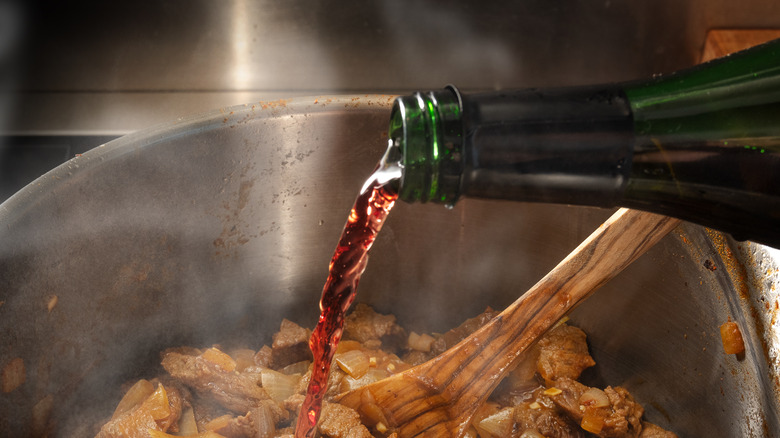 deglazing a pan with red wine