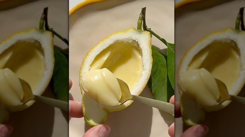 Lemon posset in a halved lemon