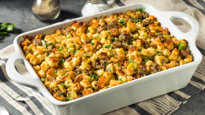 Stuffing in baking dish