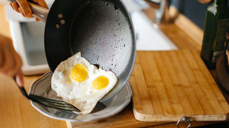 fried eggs in a pan