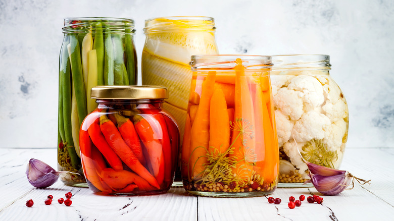 Jars of pickled veggies