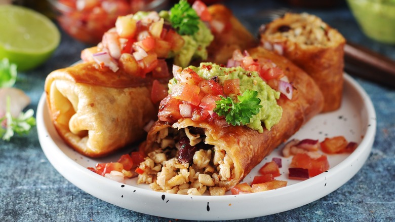 Plate of two chimichangas