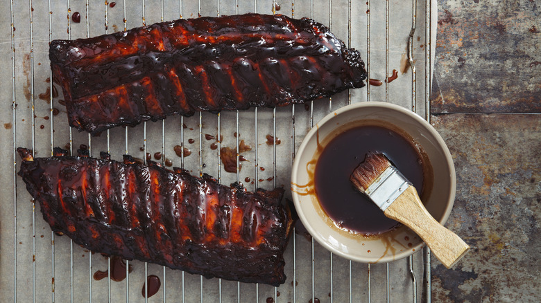 pork ribs brushed with sauce