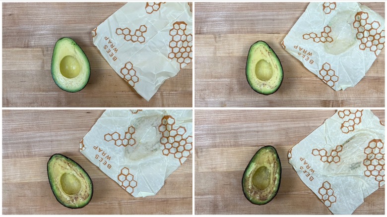 Avocados aging beside beeswax wrap