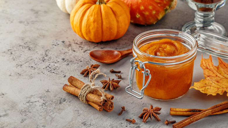 A jar of pumpkin butter.