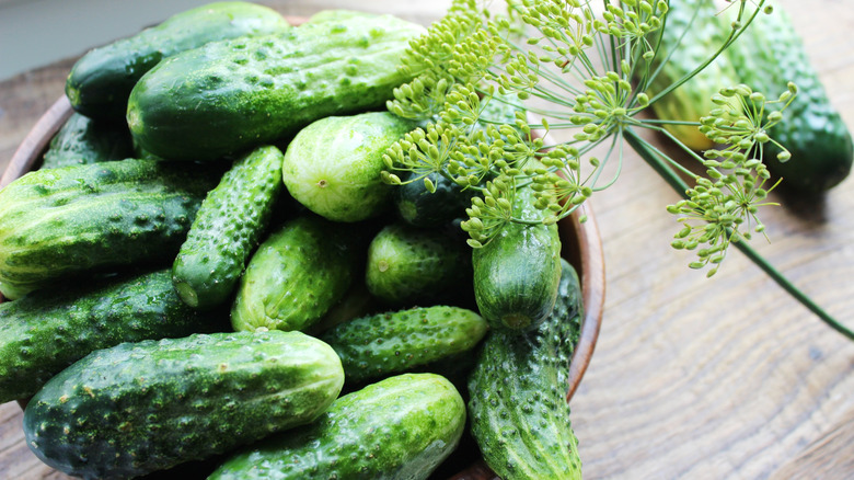 Picked cucumbers in a bowl