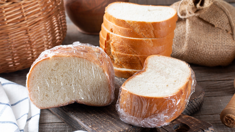 thickly sliced white bread wrapped in plastic