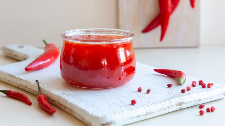 jar of homemade chili sauce