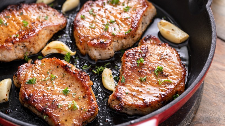 pork chops in skillet