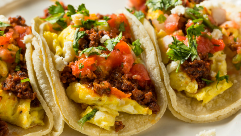 breakfast tacos on white plate