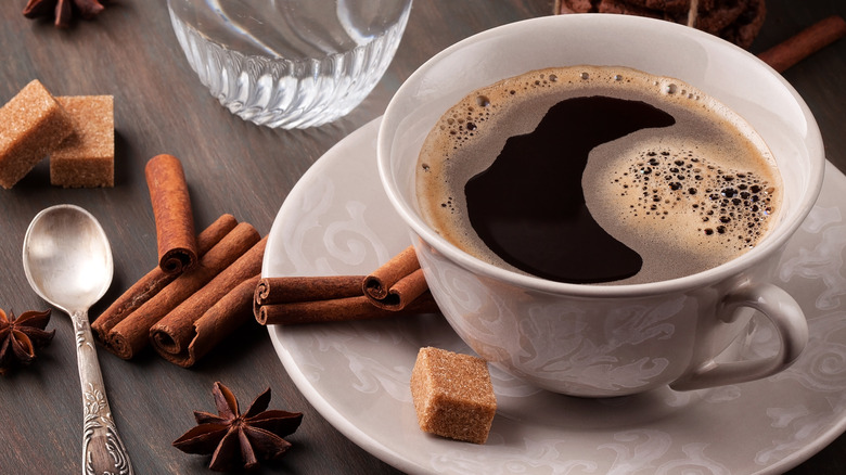 Coffee and spices on plate