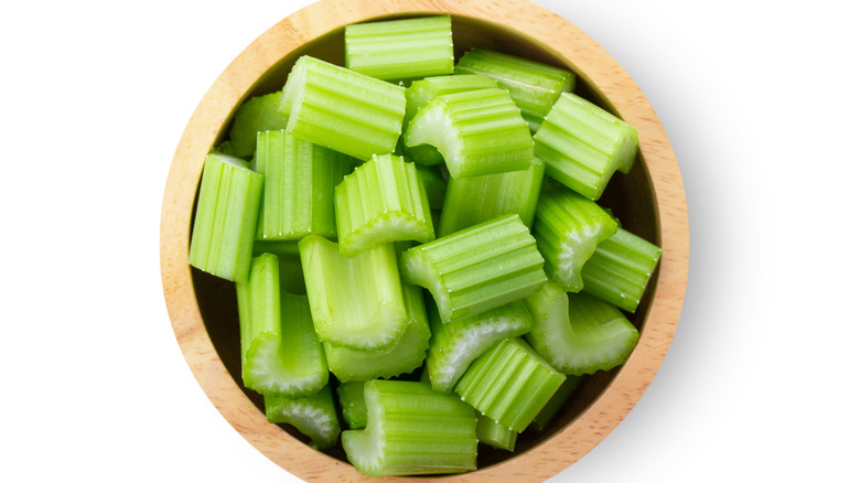 bowl of chopped celery