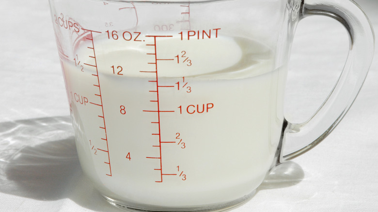 Measuring cup with milk