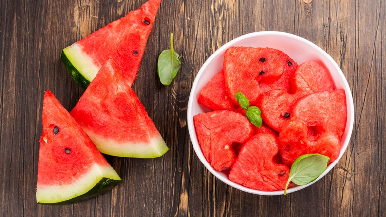 cut watermelon in bowl