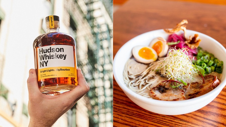 Hudson whiskey with tonkotsu ramen