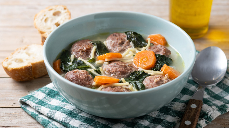 Italian wedding soup in bowl