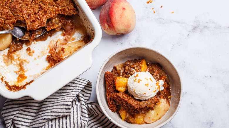 Peach cobbler and ice cream