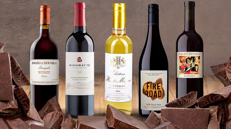 Assorted wine bottles with chocolate chunks