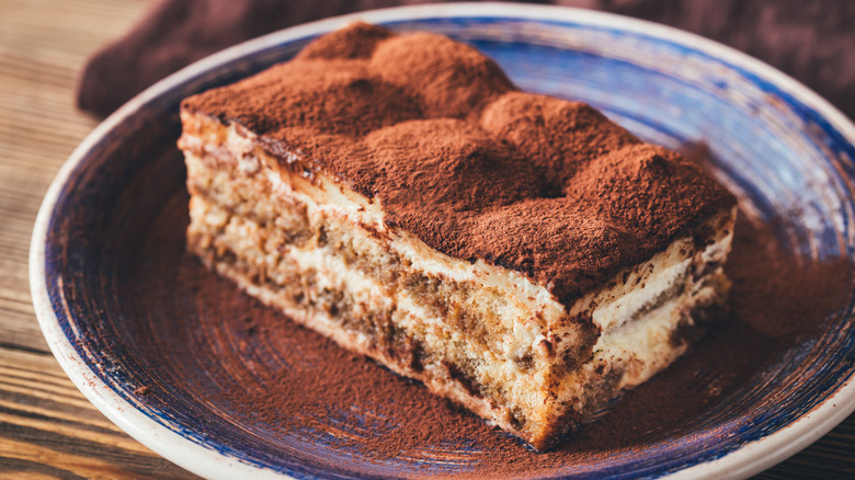 slice of tiramisu on plate