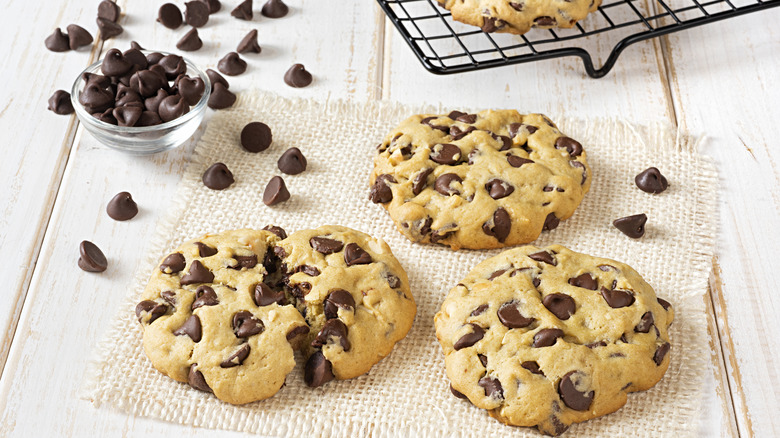 Chocolate chip cookies on table
