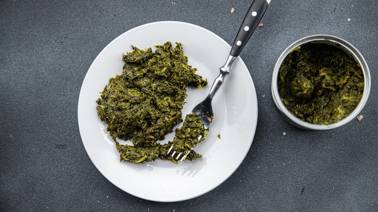 Canned spinach in bowl