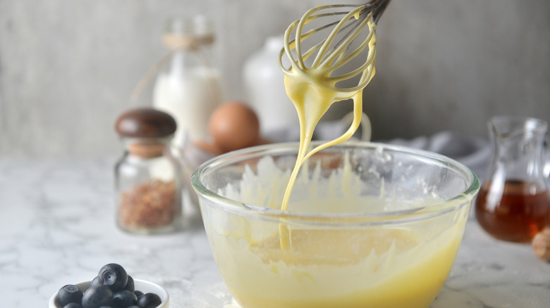 Pancake batter in glass bowl