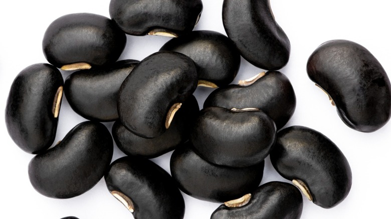 Dry black beans on a white background