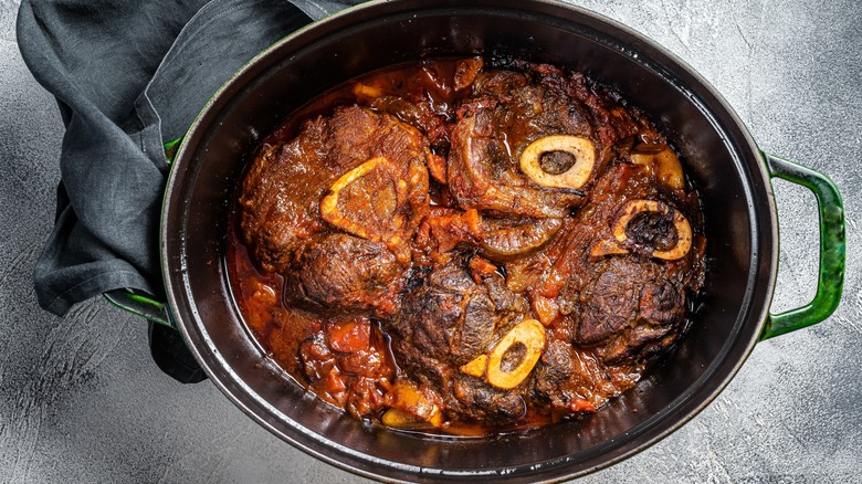 osso buco in metal pot 