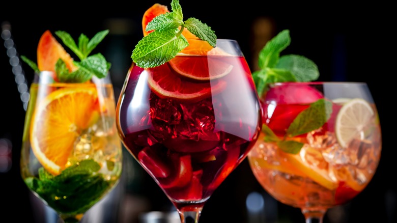 Three different glasses of sangria