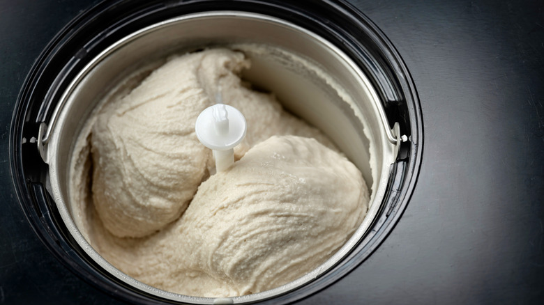 ice cream churning in an ice cream machine