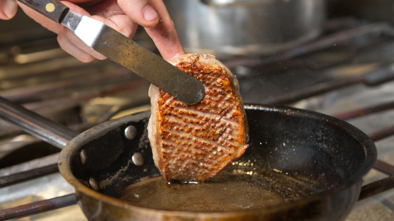 Searing duck breast in a pan