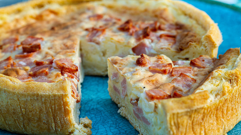 Quiche Lorraine on a turquoise plate