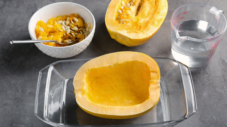 Spaghetti squash in baking dish