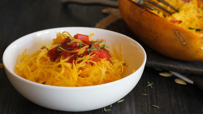 Cooked spaghetti squash in bowl