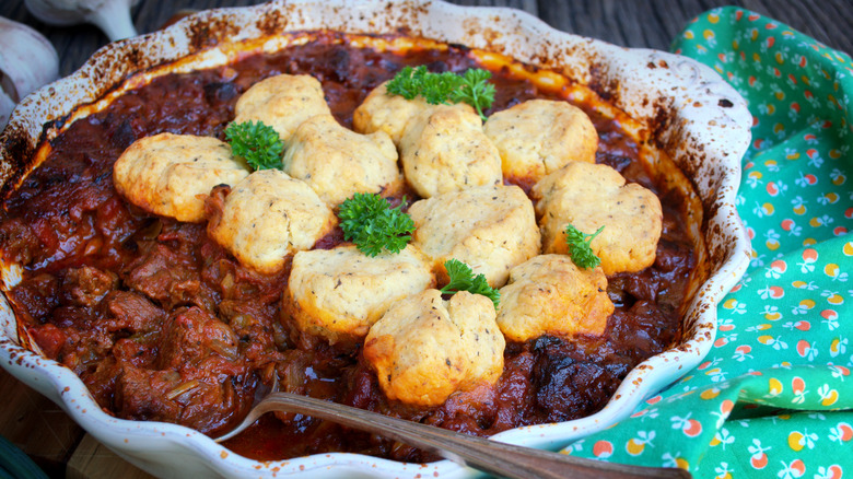 savory cobbler in baking dish