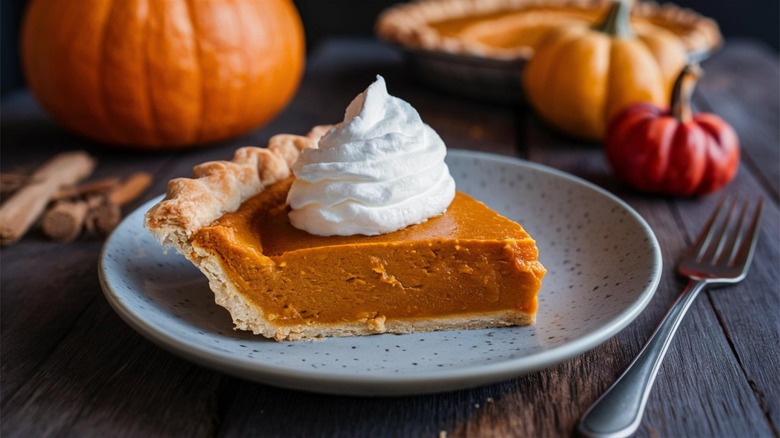 pumpkin pie slice on table