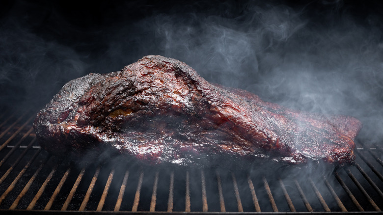 Cooked brisket on a smoker