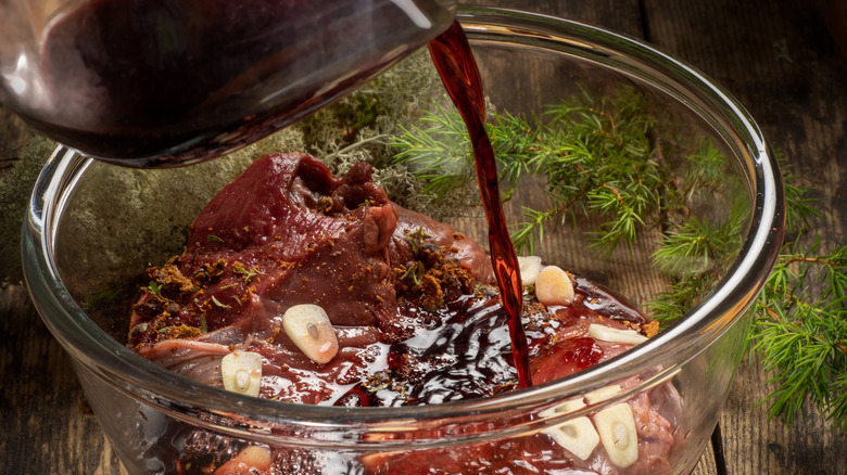 Red wine poured over a brisket