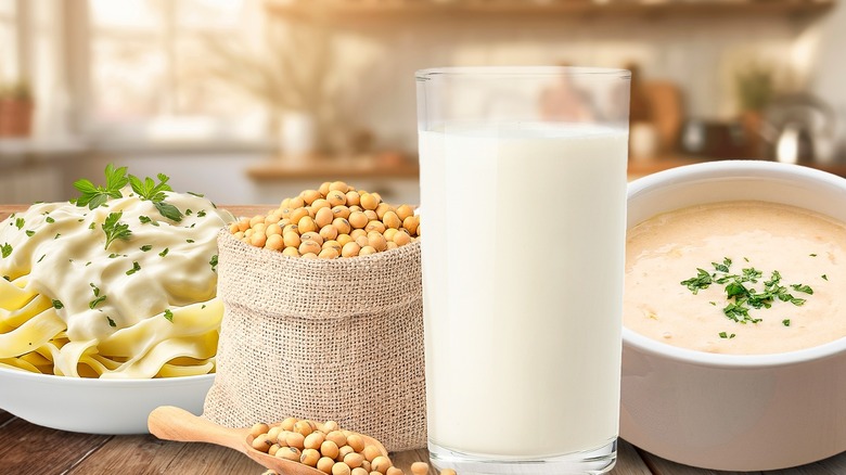 soy milk glass with meals